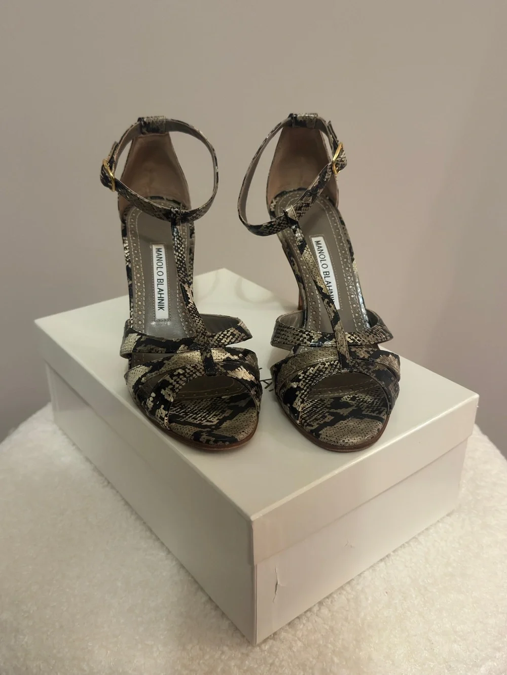 Manolo Blahnik Dionigamod 90 Snake Roccia Heels – EU 37.5 | Authentic